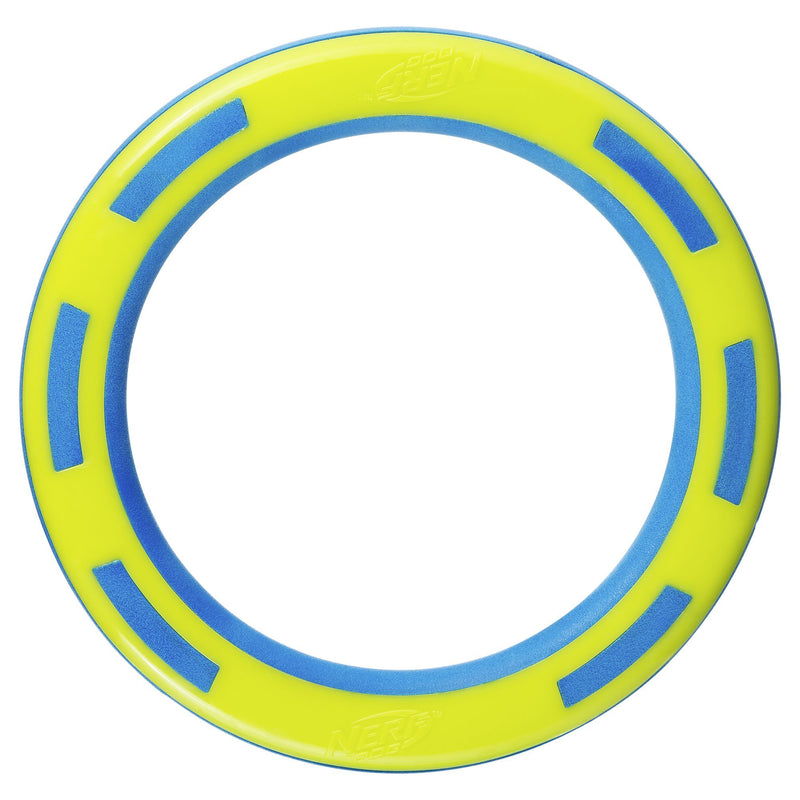 [Australia] - Nerf Dog Rubber & Foam Ring Dog Toy, Frisbee, Lightweight, Durable and Water Resistant, 9 Inch Diameter, for Medium/Large Breeds, Single Unit, Blue/Green 