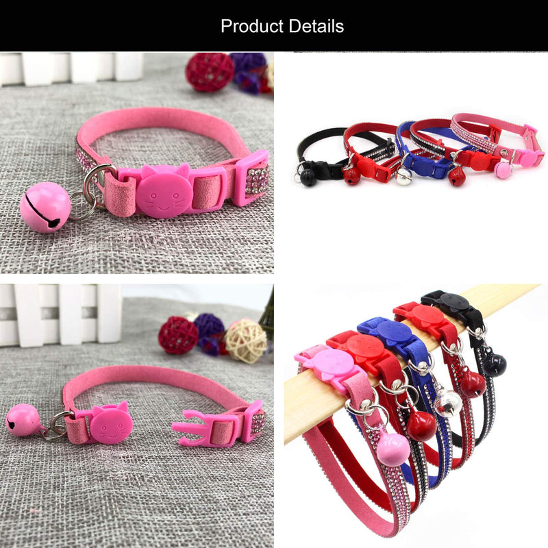 [Australia] - Newtensina Bell Cat Collar Comfortable Fitted Soft Bling Cute Kitten Collars with Diamante XS Pink 