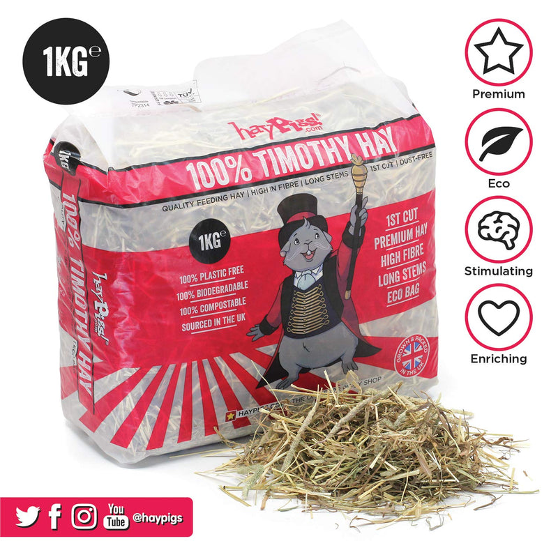 HAYPIGS 100% First Cut Timothy Hay Guinea Pig Food Premium 1kg Hay Bale in Eco Bag - Hay for Rabbits and Hay for Guinea Pigs - Feeding Hay for Chinchilla Food and Degu Food - PawsPlanet Australia