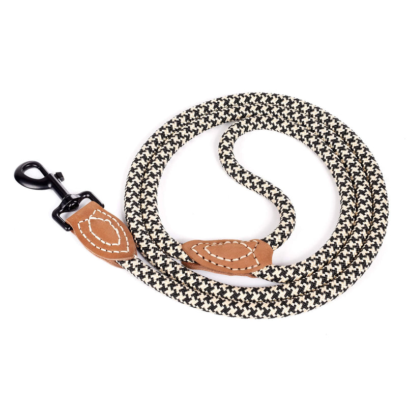 Mile High Life | Mountain Climbing Dog Rope Leash with Heavy Duty Metal Sturdy Clasp | Genuine Leather Tailored Connection with Strong Stitches 48 Inch (Pack of 1) Black Khaki - PawsPlanet Australia