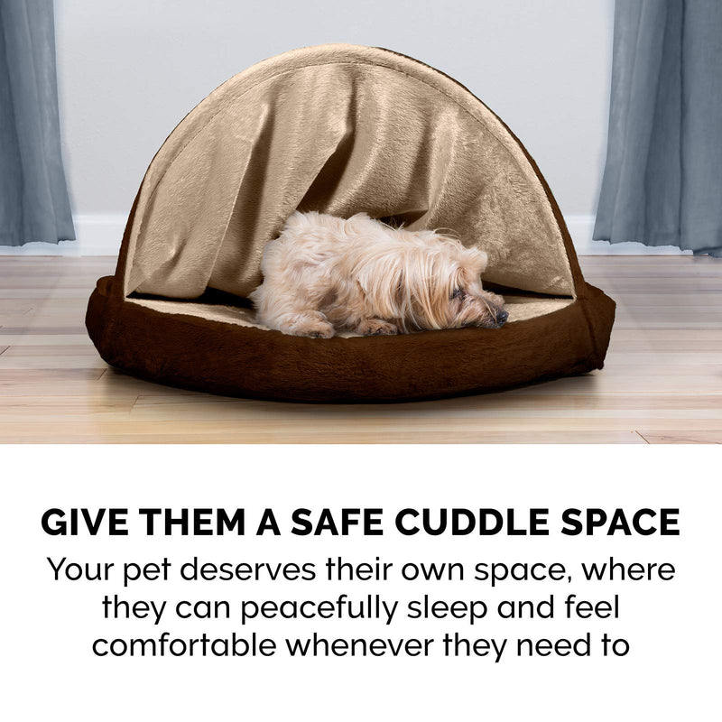 [Australia] - Furhaven Pet - Plush Ergonomic Contour Orthopedic Foam Mattress Dog Bed and Round Snuggery Hooded Dog Blanket Bed for Dogs and Cats - Multiple Styles, Sizes, and Colors Microvelvet Espresso 18" Base Snuggery (Cooling Gel Foam) 