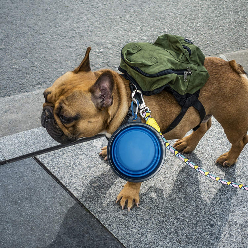 TOGETOP 2pcs Travel Bowls collapsible Dog Bowl pet food Water Bowl Small Medium Puppy Dog Cat Animal Food Silicone Portable Foldable Expandable Feeding Cup Dish Hiking Camping Carabiner (Blue+Orange) Blue+orange - PawsPlanet Australia