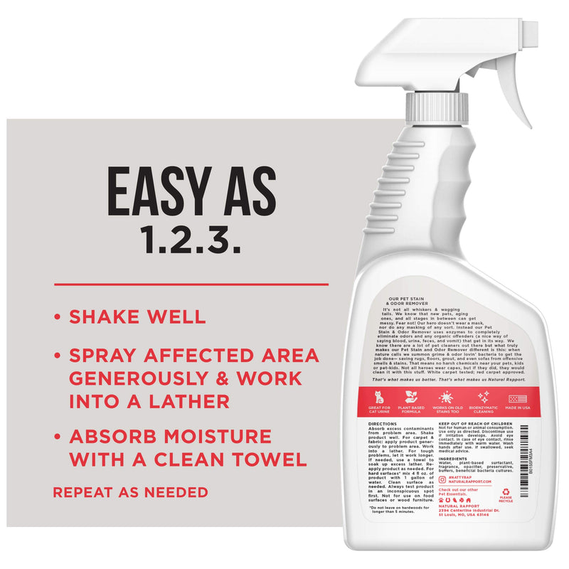 Natural Rapport Enzyme Cleaner & Urine Remover - Natural Plant-Based Cleaning - Allows You to Use The Safest Carpet Cleaning Supplies Inside Your Home Around Your Children & Pets - For Carpets & Hard Surfaces - 32 fl oz (946 mL) - PawsPlanet Australia