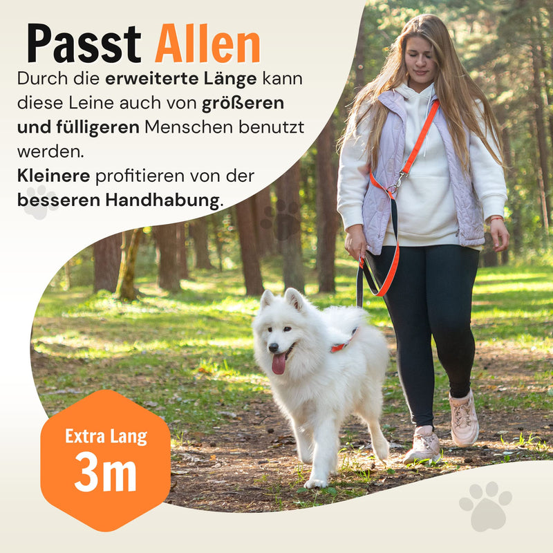 Dog friend multifunctional leash (6 in 1) adjustable dog leash 3 m for hanging around the neck, reflective with 3 rings for medium and large dogs - double leash, shoulder leash and sports leash in one - PawsPlanet Australia