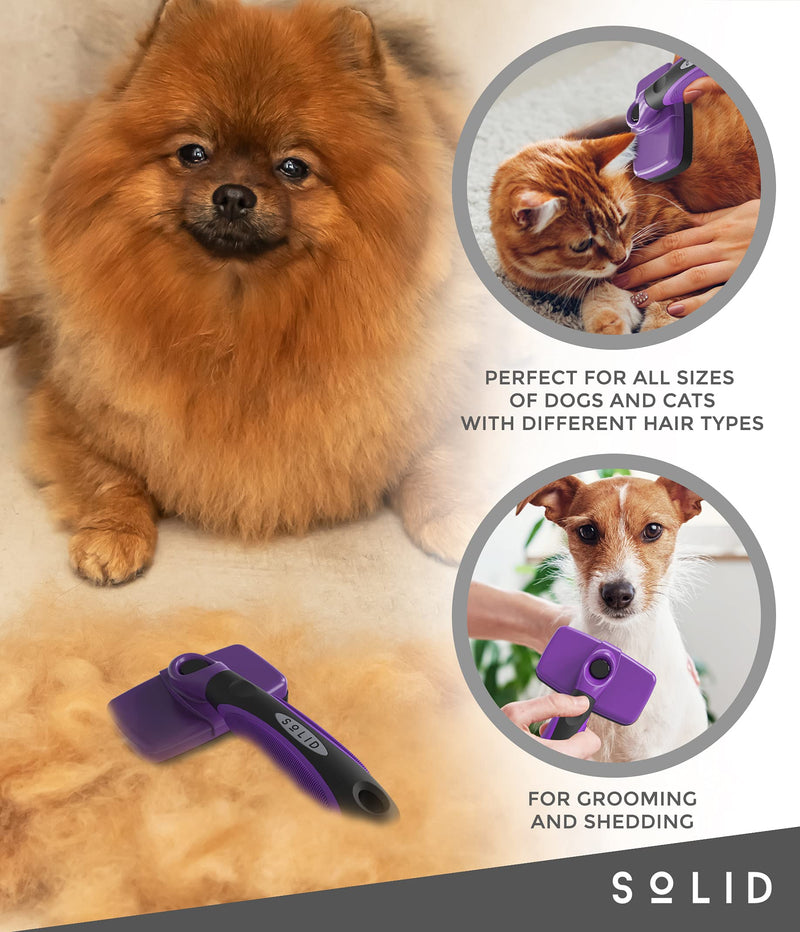 Pet Slicker Brush - Dog & Cat Brush for Shedding & Grooming - Dematting & Detangling Self-Cleaning Brushes for Dogs, Cats & Pets Purple - PawsPlanet Australia