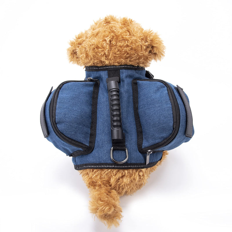 POP DUCK Dog Saddle Bag Adjustable Dog Hiking Backpack Harness Travel Camping Hiking for Meduim Large Dogs Small Blue - PawsPlanet Australia