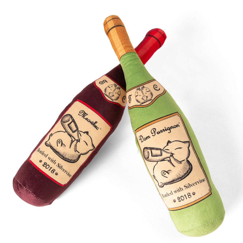 [Australia] - Twin Critters Organic Silvervine Catnip Toy Wine Bottle Refillable Plush 2-Pack for Cats & Kittens No Artificial Ingredients - More Powerful Than Catnip - Great Gift for Wine Lovers 