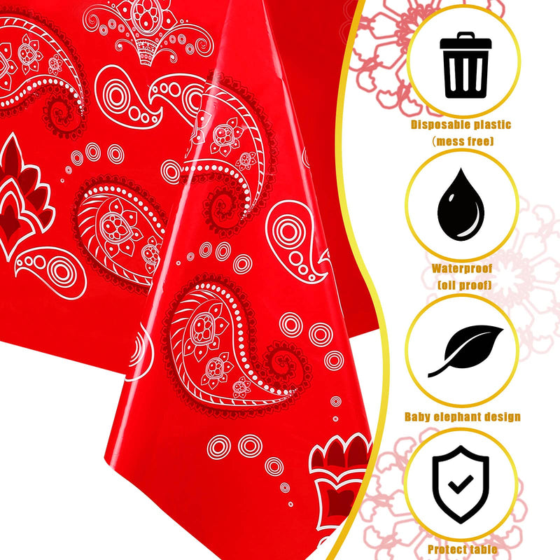 Bandana Western Party Tablecloth Red Paisley Print Plastic Table Cover Red Dandana Design Table Cloth Rectangle Floral Tablecloth for Western Cowboy Themed Party Decorations, 51 X 87 Inches (3 Pack) 3 - PawsPlanet Australia