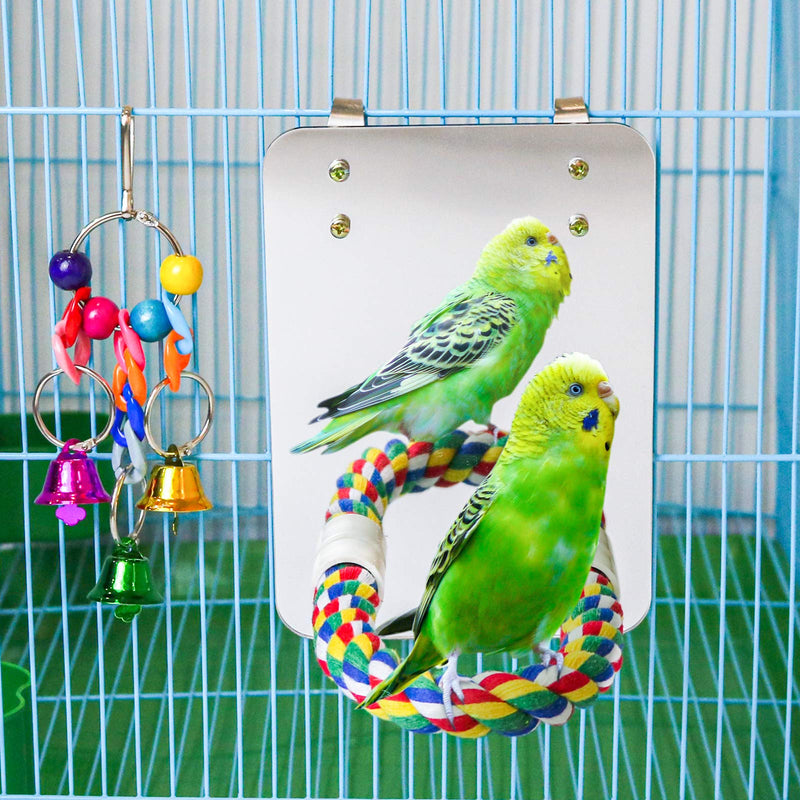 [Australia] - suruikei 7 Inch Bird Mirror with Rope Perch Cockatiel Mirror Parrot Swing Toys Parrot Cage Toys for Parakeet Cockatoo Cockatiel Conure Lovebirds Finch Canaries Set 1 