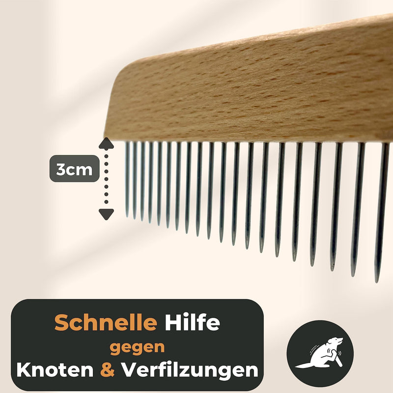 Grünschloss dog comb undercoat & wooden cat comb long hair (3cm long teeth) - detangling comb for dogs undercoat rake comb (Made in Germany) - effectively remove knots & tangles undercoat brush - PawsPlanet Australia