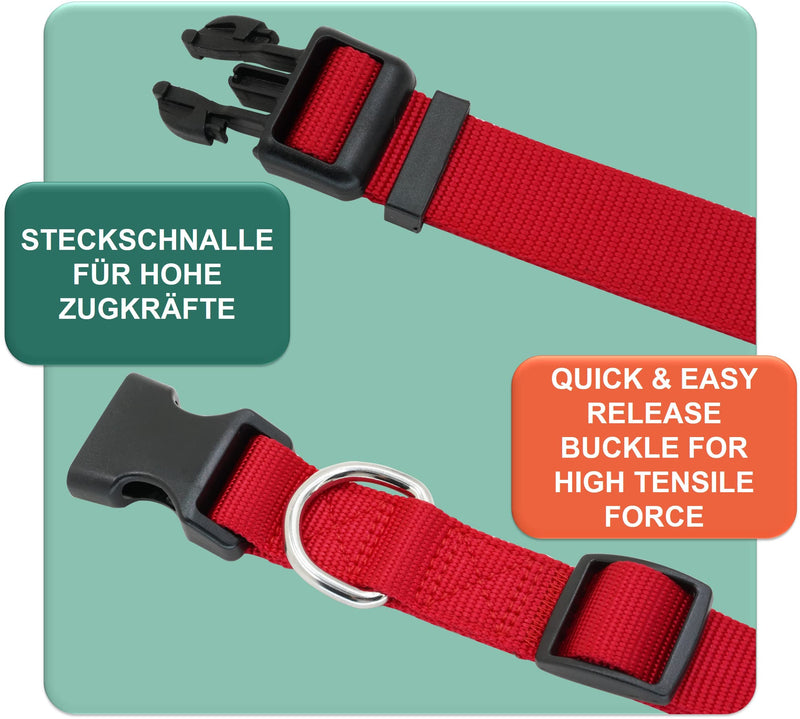 DEY - Premium dog collar nylon, adjustable, for small and large dogs, many colors and sizes, collar dog cat puppy, dog collars, cat collar, puppy collar, red, S [S] - 1.5 x 27 -37cm - PawsPlanet Australia