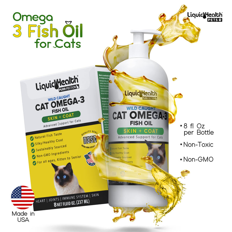 Liquid Health Pets Purr-Fection Omega 3 Fish Oil for Cats - Liquid Omega 3 for Cats with EPA+DPA+DHA, Cat Omega 3 Supplement May Reduce Itching, Support Joint, Immunity, Brain, Heart Health (8 Oz) 1 Pack - PawsPlanet Australia