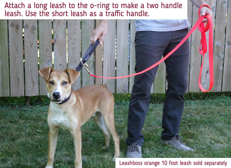 [Australia] - Leashboss Short Dog Leash with Padded Handle - 12, 18 and 24 Inch Reflective Leads with O-Ring - 1 Inch Wide Nylon for Training Medium and Large Dogs Black Reflective 12 Inch 