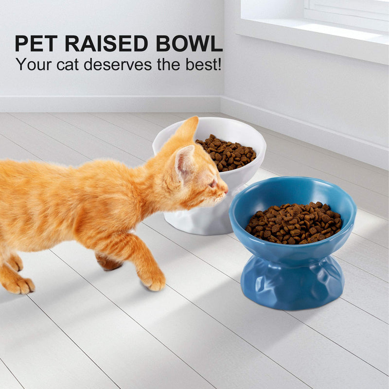 PETTOM Ceramic Cat Bowls Single, Raised Cat Food Water Bowl Tilted, Backflow Prevention Anti Vomit Cat Bowl Protect Cat's Spine (Small, Blue) - PawsPlanet Australia