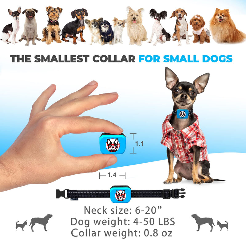 Small Dog Bark Collar Rechargeable – Smallest Bark Collar for Small Dogs 5-15lbs - Most Humane Stop Barking Collar - Dog Training No Shock Anti Bark Collar - Safe Pet Bark Control Device Blue - PawsPlanet Australia