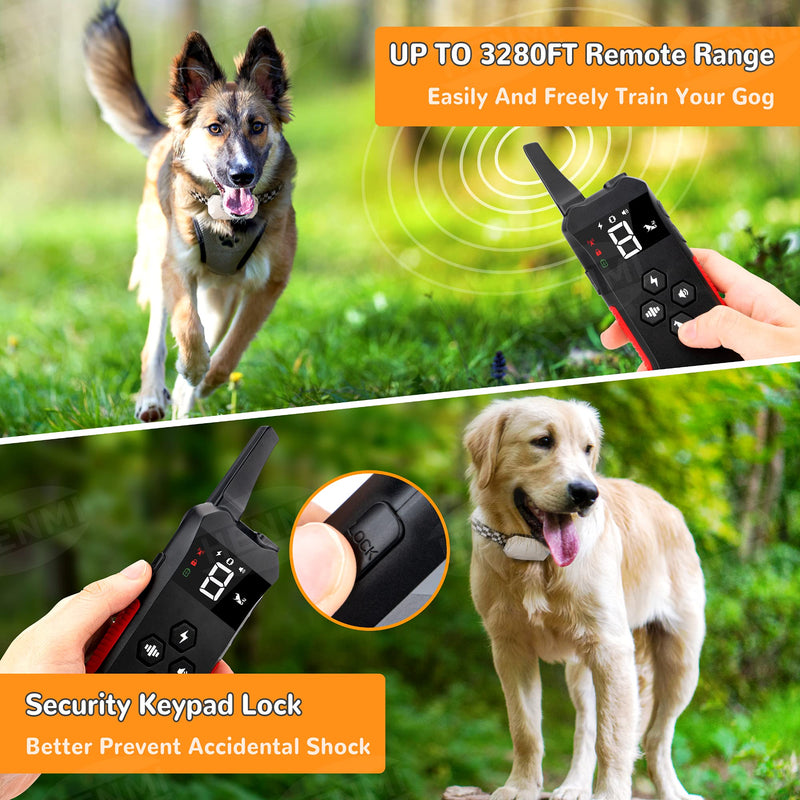 HENMI Dog Training Collar with Remote, Shock Collars for Dogs 4 Training Modes Vibration Shock Beep and Light 3000FT Control Range for Small Medium Large Dogs 8 Levels Adjustment - PawsPlanet Australia