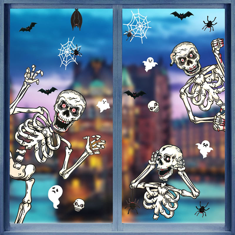 Halloween Window Clings, Skull Skeleton Window Wall Stickers, Double-Side Halloween Window Stickers Skull Bat Decals for Home Party Window Decorations - PawsPlanet Australia