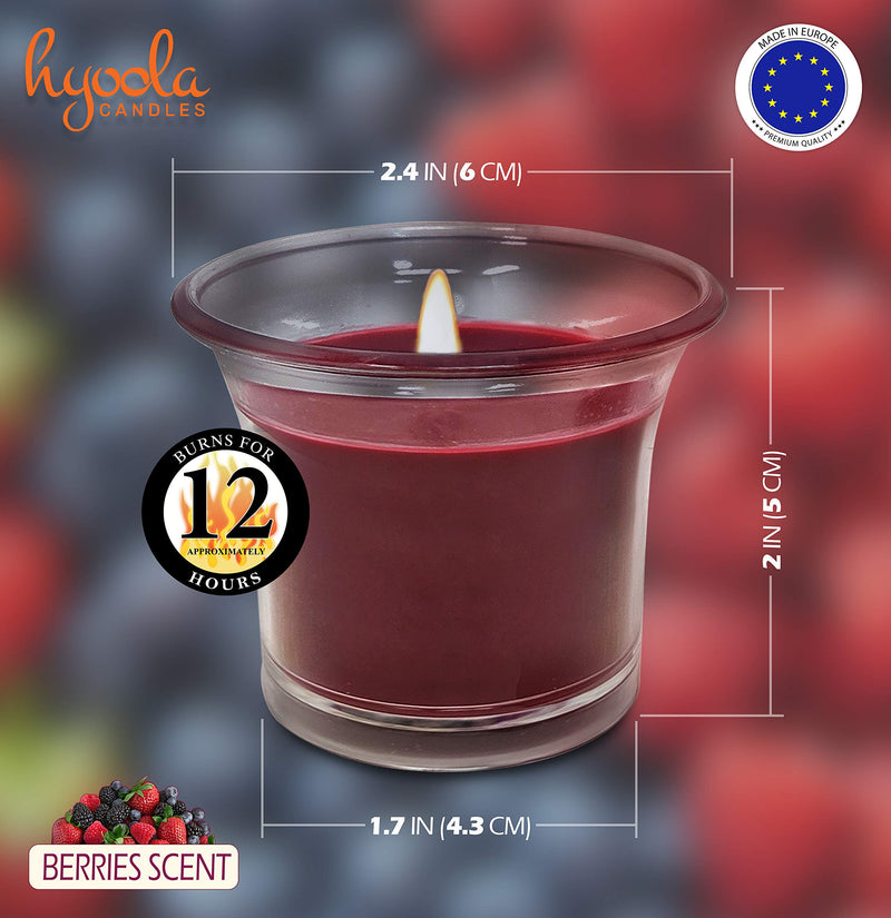 Hyoola Clear Cup Scented Votive Candles - Berries - 12 Hour Burn Time - 4 Pack - European Made Berries Bordeaux - PawsPlanet Australia