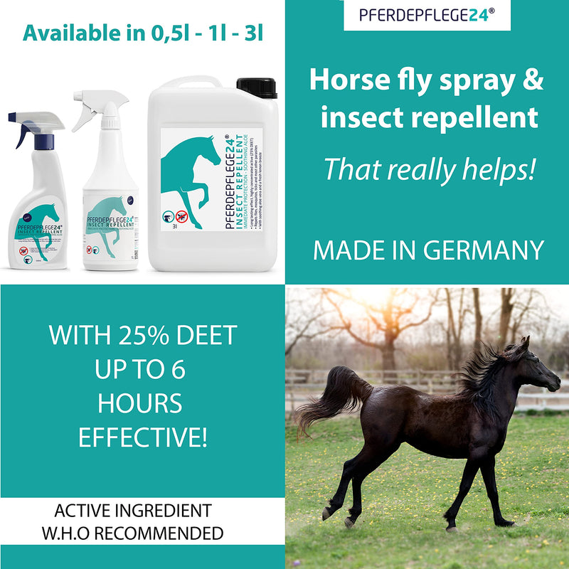 PFERDEPFLEGE24 Horse fly spray & insect repellent spray for immediate & Long-lasting protection with soothing aloe vera & DEET - 0,5l, 1l & 3l - horse fly repellent against fly, mosquito & tick 500 ml (Pack of 1) - PawsPlanet Australia