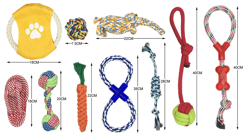 Dog Rope Toys Set, 10 Pieces of Pet Chew Rope Toys Including Frisbee, Slipper, Rope elephant, Rope ball, Dumbbell toy Puppy Toys for Small Medium Large Dogs - PawsPlanet Australia