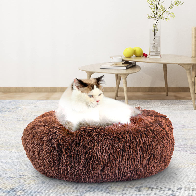 LMTIC Cat Beds for Indoor Cats,20 Inch Donut Cuddler Small Dog Bed,Calming Self Warming Anti-Anxiety Joint-Relief Improved Sleep Fluffy Pet Bed for Cat Small Dog with Non-Slip Bottom,Machine Washable 20x20 inches Coffee - PawsPlanet Australia