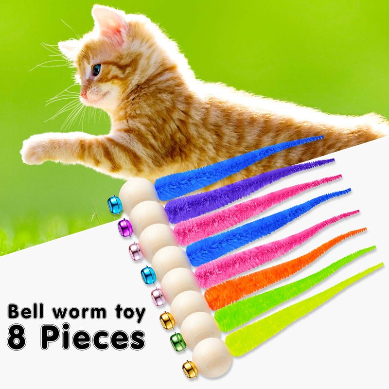 8 Pieces Colored Cat Worm Toys Interactive Cat Worms Ball with Bell and 3 Random Cat Bell Balls Hollow Plastic Cat Worms Toys for Exercising Kitten Cat Puppy Health Sport Interactive Toys - PawsPlanet Australia
