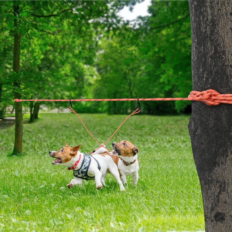 Dog Tie Out Cable for Yard, 50ft(15M) Aerial Dog Run Trolley System for Two Dogs, dog cable with Dog Rope Toy for Large Dogs Up to 200lbs, Camping, Backyard, Outside - PawsPlanet Australia