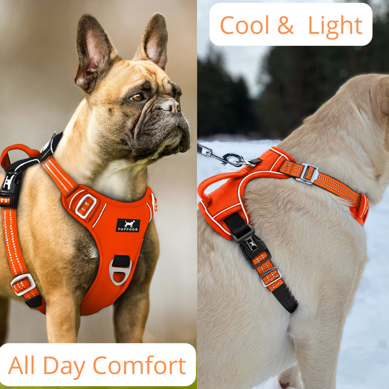 TUFFDOG Easy-Fit Dog Harness Small Dog - Fast Release Neck Clip, Premium Padded Reflective No Pull Harness with Control Handle,, Adjustable Step-in Dog Vest Plus Free Matching Lead (S, Blaze Orange) - PawsPlanet Australia
