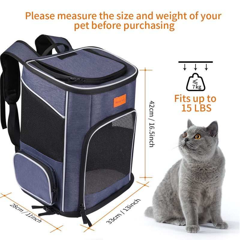 morpilot Dog Backpack Carrier, Foldable Cat Backpack Carrier for Small Cats and Dogs, Ventilated Design Pet Travel Carrier Backpack with Inner Safety Strap, Cat Carrying Bag for Travel Hiking Camping Blue - PawsPlanet Australia