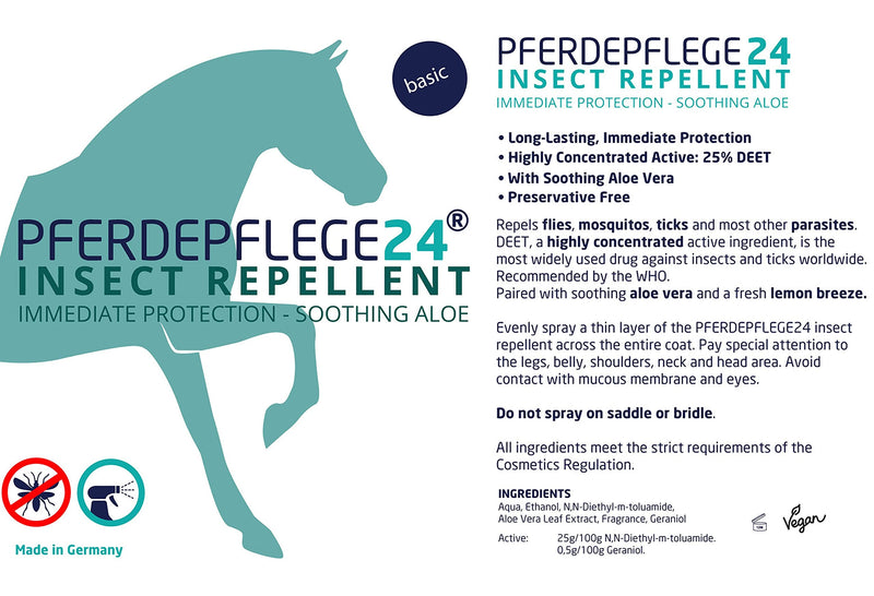 PFERDEPFLEGE24 Horse fly spray & insect repellent spray for immediate & Long-lasting protection with soothing aloe vera & DEET - 0,5l, 1l & 3l - horse fly repellent against fly, mosquito & tick 500 ml (Pack of 1) - PawsPlanet Australia