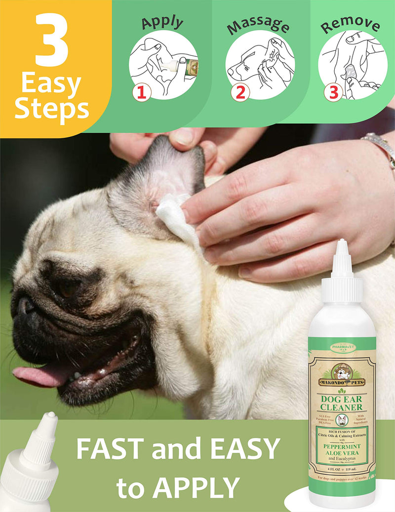 Dog Ear Cleaner. All Natural Ear Wax Remover Solution for Dogs, Puppies and Cats. Otic Wash Drops with Peppermint Aroma. Aide in Pet Ears Mite and Infection Treatment. Excel Ear Wax Cleaner Wipes. - PawsPlanet Australia