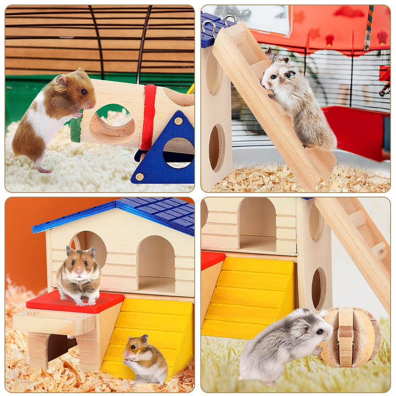 HWONMTE Hamster Toys House 5 Pack Small Animal Hideout Hamsters Climbing Ladder Brige Wooden Hollow Tree Trunk Guinea Pig Chew Toy for Chinchillas Rat Mouse - PawsPlanet Australia