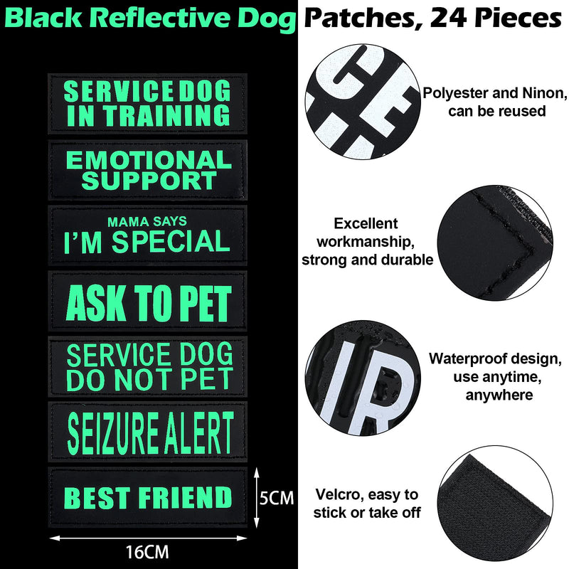 Syhood 24 Pieces Large Reflective Dog Vest Patches Black Removable Pet Tactical Patches Dog Harness Patches Pet Vest Patches for Animal Vest Harnesses Collars Leashes, 12 Patterns (6.3 x 2 Inch) - PawsPlanet Australia