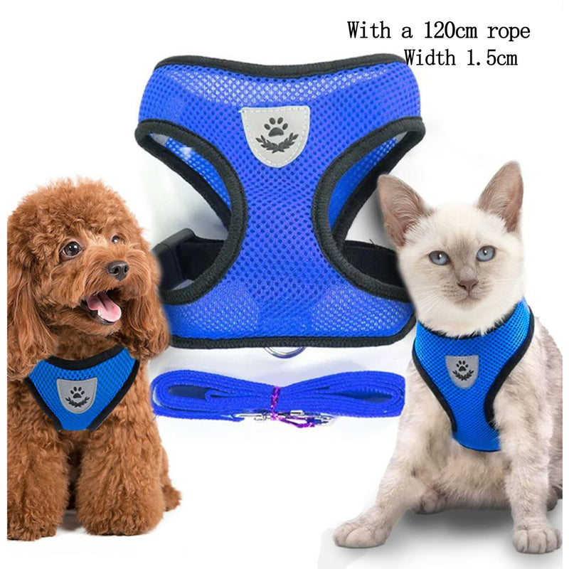 Soft Mesh Nylon Dog Vest Harness with 4ft Leash,Super Breathable Lightweight Safety Reflective Pet Harness for Dog Outdoor Walking,Adjustable Chest Belt with Quick-Release Buckle (Blue, S) blue - PawsPlanet Australia
