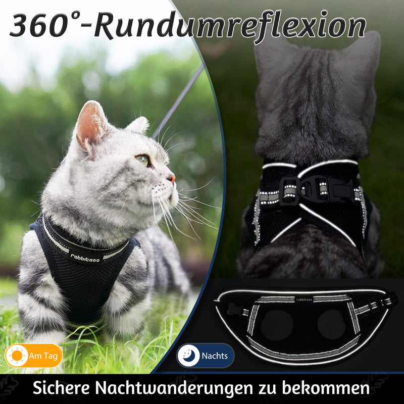rabbitgoo Cat Harness Leash Set Harness for Cats Escape-Proof Cat Leash Kitten Adjustable Soft Kitten Vest with Reflective Strips for Extra Small Cats Cat Harness S (Pack of 1) Black - PawsPlanet Australia