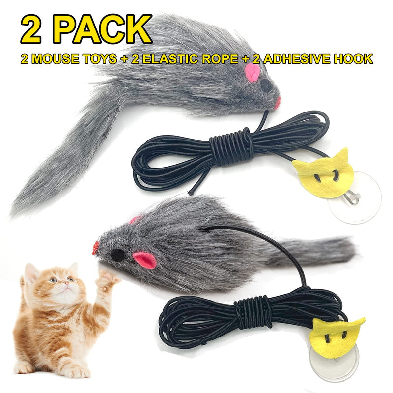 MintCat 2 Pack Hanging Cat Toy Interactive Cat Toys for Indoor Cats Self-Play, Independent Play Cat Mouse Toys, Bouncy Cat Feather Teaser Toys, Kitten Toys for Cat Exercise Chase, Stick on Doorframe - PawsPlanet Australia