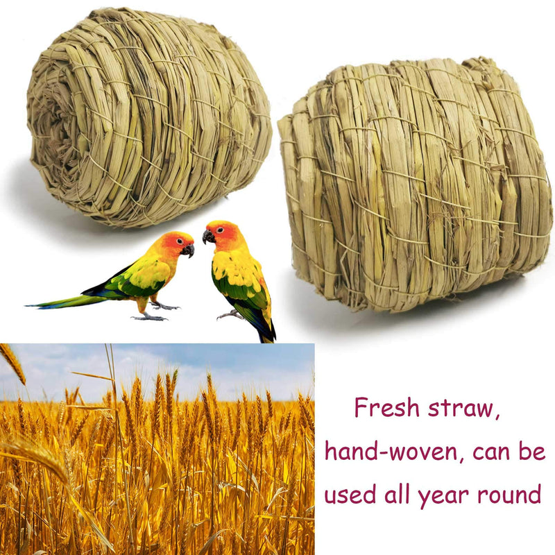 kathson Straw Bird Nest Natural Fiber Birdcage Birdhouse Parrot Hideaway Shelter Hut Parakeet Perch Hanging Bell Toys for Small Finch Canary Lovebird Resting Breeding Playing 6PCS - PawsPlanet Australia