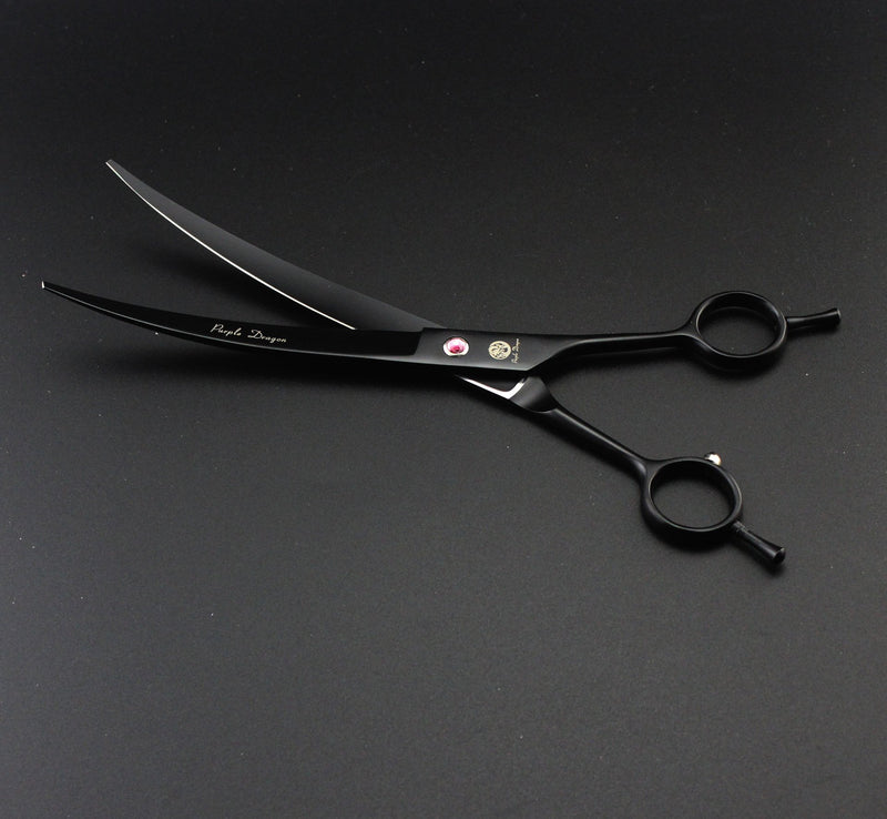 [Australia] - Purple Dragon 8 inch Professional Pet/Dog/Cat Grooming Thinning Scissors - Upward Curved Shears and Dog Hair Cutting Scissor - Perfect for Pet Groomer Black 