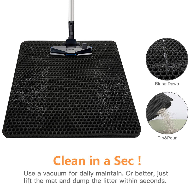 Conlun Cat Litter Mat Litter Box Mat Cat Litter Trapping Mat, Kitty Litter Mat With Honeycomb Double Layer Design, Urine and Water Proof Material, Scatter Control, Less Waste,Easy to Clean,Washable 23" X 17" Black - PawsPlanet Australia