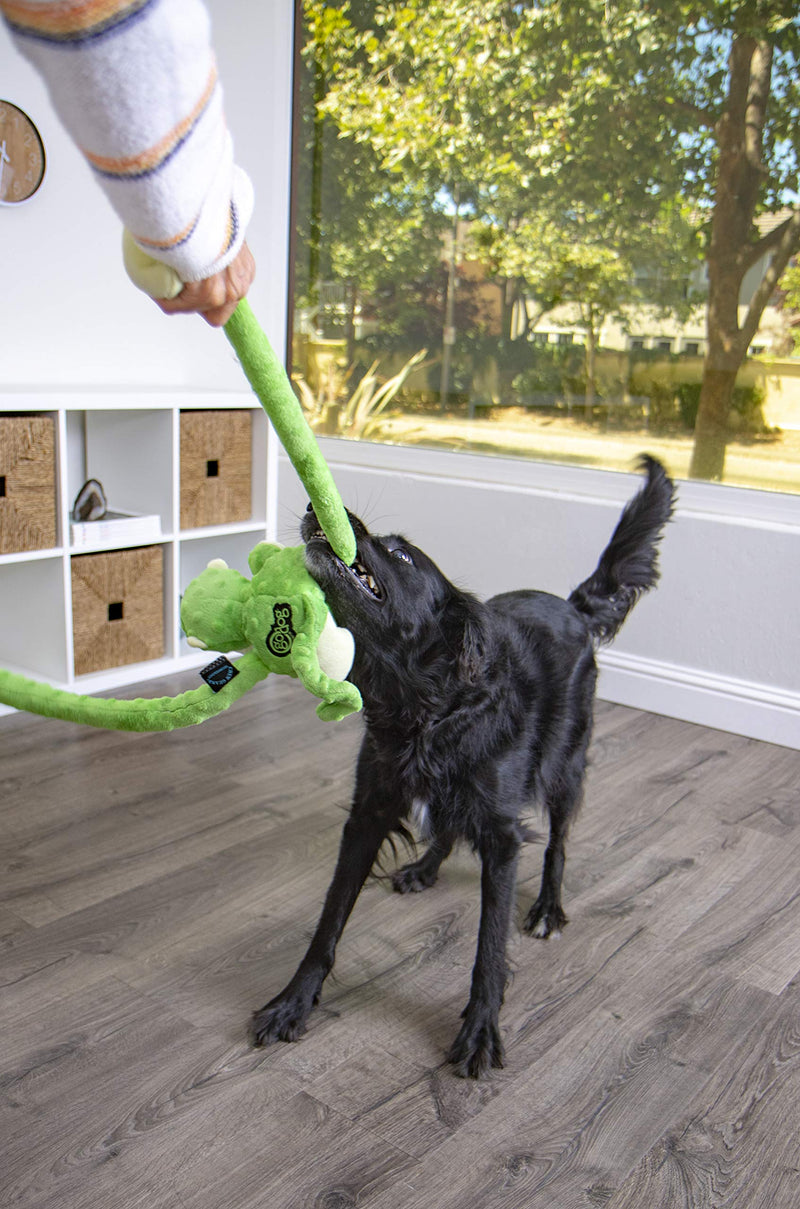[Australia] - goDog Crazy Tugs with Chew Guard Technology Durable Plush Dog Toys with Squeakers Lime Large Monkey 