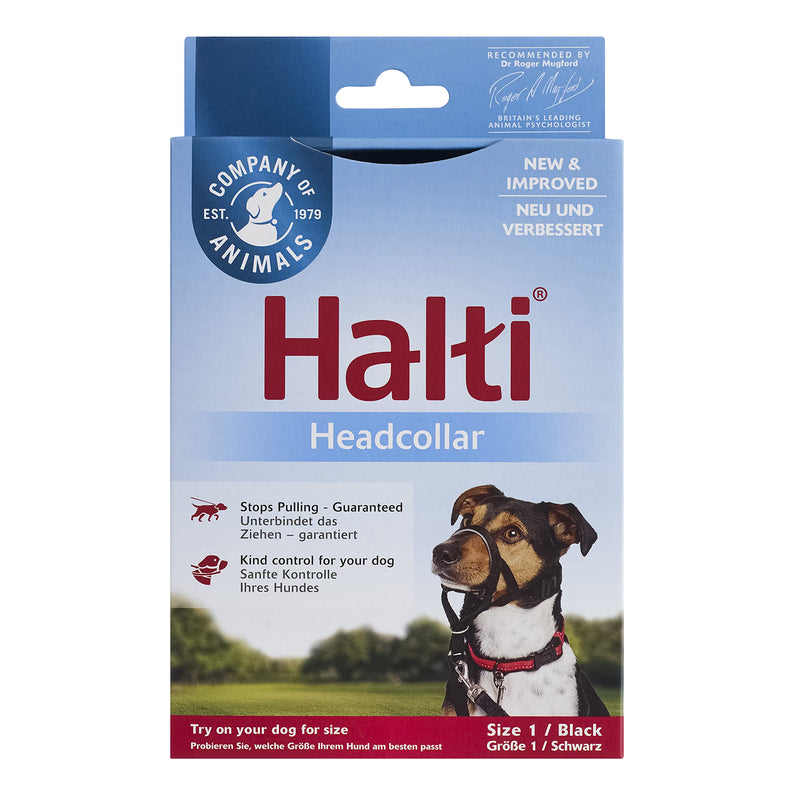 HALTI Headcollar Size 1 Black, UK Bestselling Dog Head Harness to Stop Pulling on the Lead, Easy to Use, Padded Nose Band, Adjustable & Reflective, Professional Anti-Pull Training Aid for Small Dogs - PawsPlanet Australia
