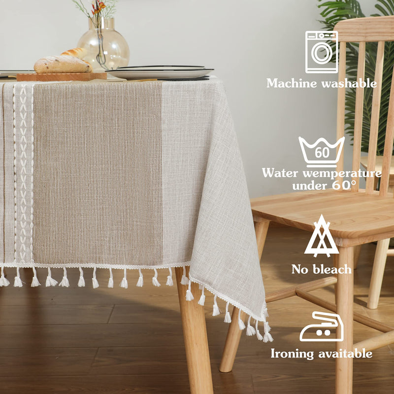 Laolitou Waterproof Tablecloths with Stitching Tassel,,Cotton Linens Wrinkle Free Table Cover Decoration for Dining,Party,Holiday,Christmas,Buffet, Coffee Stripes Square,55"x55",4 Seats Square, 55''x55'', 4 Seats - PawsPlanet Australia