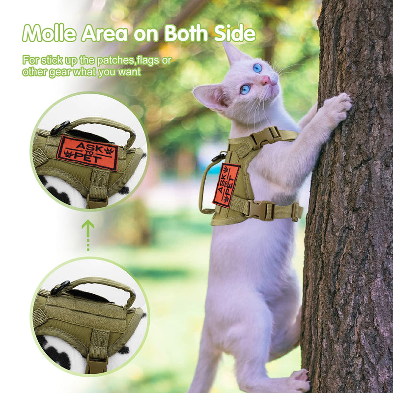 Tactical Cat Harness for Walking, Adjustable Escape Proof Pet Vest for Large Cat,Small Dog,Easy Control Breathable Cat Vest with Handle Large (Pack of 1) A-Khaki - PawsPlanet Australia