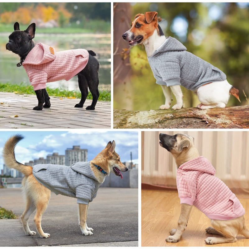 BEAUTYZOO Small Dog Hoodie Sweater with Pockets, Dog Clothes for Small Medium Dogs Boy Girl, Waffle-like Laminated Cotton Pet Coats with Hat and Leash Hole, All Weather Coat for Puppy Doggie Chihuahua Small/Medium(Back Length 14") Grey - PawsPlanet Australia