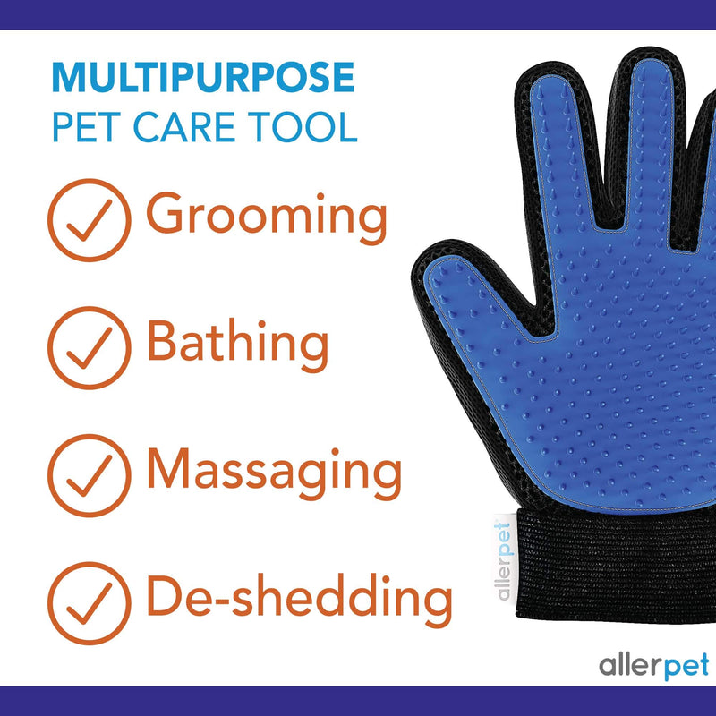 Allerpet Pet Grooming Gloves - Dog, Horse & Cat Grooming & Deshedding Glove to Brush Away Hair, Fur & Control Shedding, for Dogs, Cats, Rabbits, Horses - Perfect Mitt for Washing, Bathing & Brushing - PawsPlanet Australia