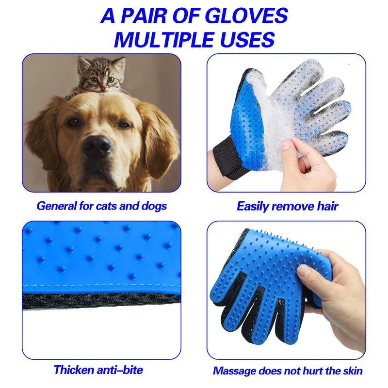 Pet Grooming Gloves For Dogs - Gentle Dog Washing Gloves Efficient Pet Hair Remover Mitt Perfect Five Finger Design Cat Grooming Glove Dog Brush Glove Bathing Supplies 1 Pair (Blue) Blue - PawsPlanet Australia