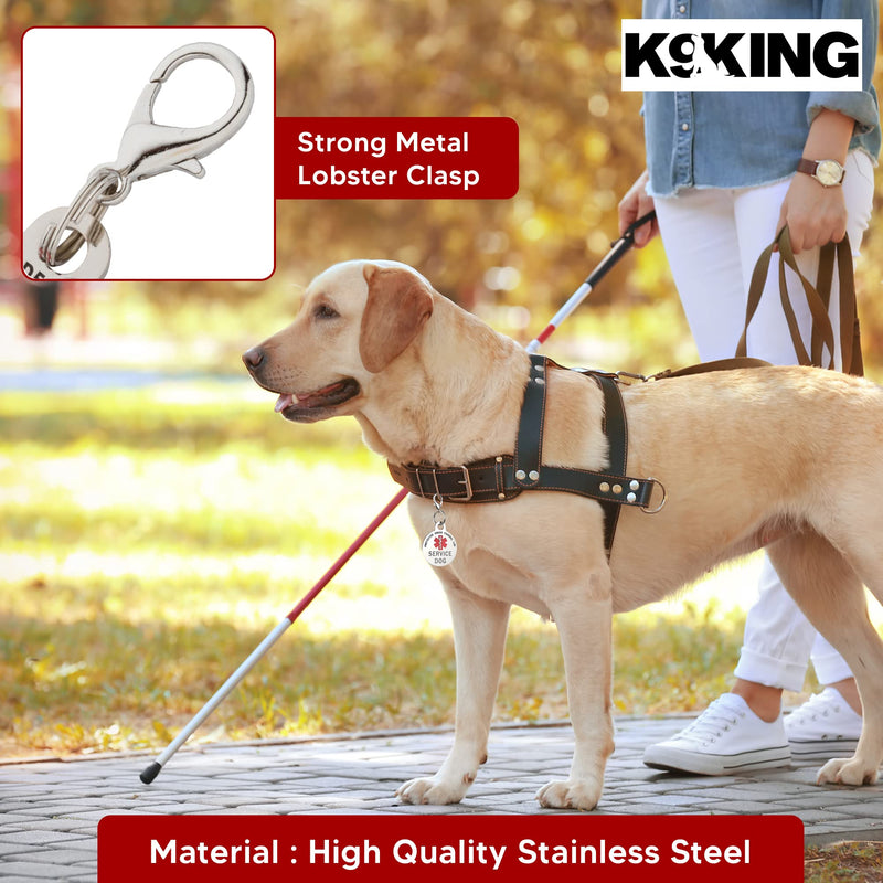 K9King Service Dog Tag Double Sided Federal Protection with Red Medical Alert Symbol Pet ID Tags Easily Attach to Collar Harness Vest Dog Service Tag Small Breeds - 0.999" Inch Diameter - PawsPlanet Australia