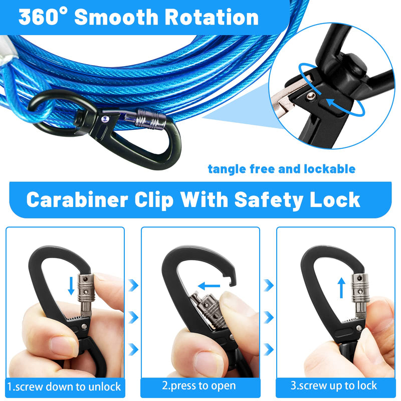 HaiYUAN Dog Tie Out Cable 10/15/20/25/30 FT Dog Runner for Yard Steel Wire Dog Cable with Durable Superior Clips Blue Dog Chains Heavy Duty for Outside Hold Large Dogs Up to 165 lbs 25FT - PawsPlanet Australia