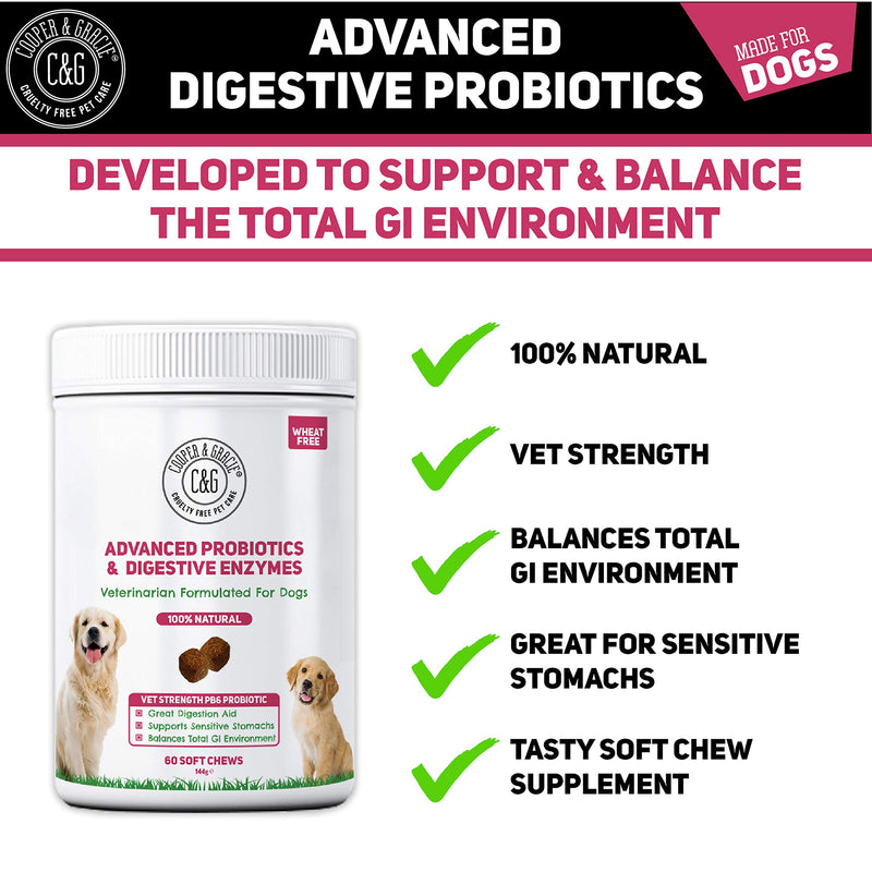 C&G Pets | ADVANCED PROBITOICS & DIGESTIVE ENZYMES 60 SOFT CHEWS | PB6 PROBIOTICS | BALANCE TOTAL GI ENVIRONMENT | SUPPORTS SENSITIVE STOMACH | VETERINARIAN FORMULATED - PawsPlanet Australia