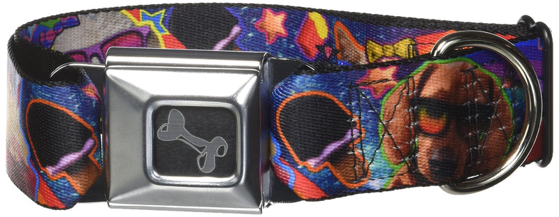 [Australia] - Buckle-Down Seatbelt Buckle Dog Collar - Pets & Snacks Rainbow Collage - 1.5" Wide - Fits 16-23" Neck - Medium 